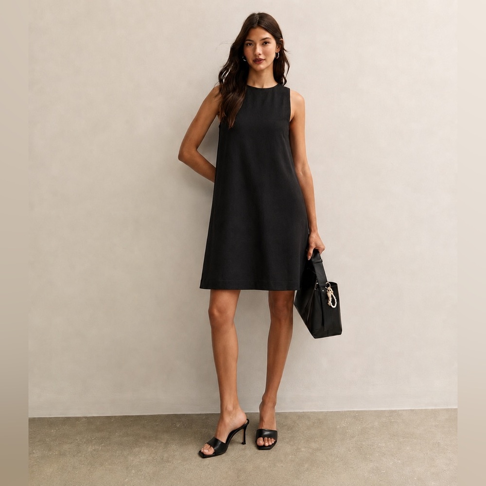 KENNETH COLE REACTION - Black Shift Dress | Sleeveless A-Line | Back Zip